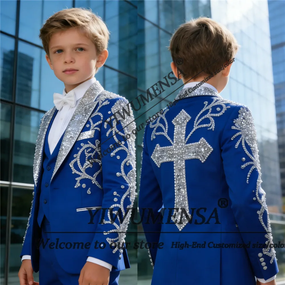 

Роскошные детские костюмы для мальчиков на свадьбу: блестящие пиджаки с пайетками, индивидуальные кристаллы и бусины, детские свадебные смокинги, комплекты из 2 предметов, 2026