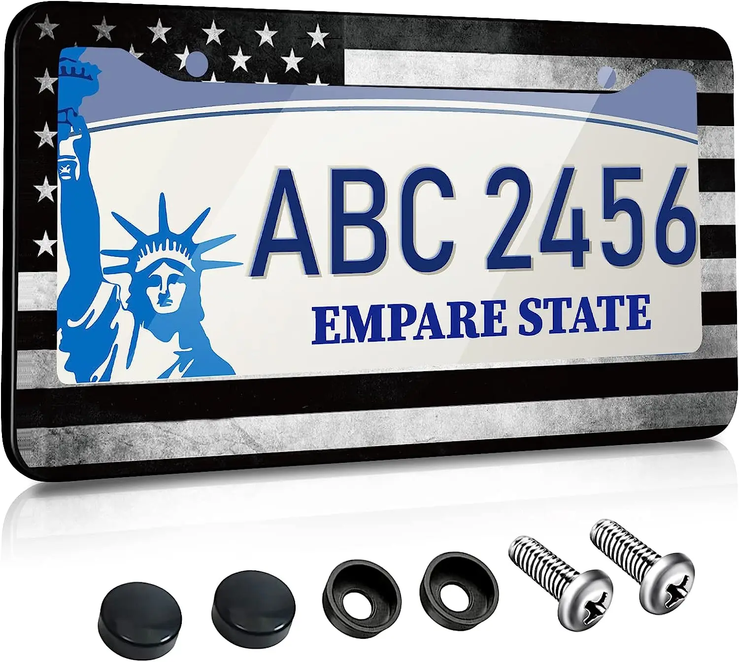 License Plate Frames for Women Men American Flag Car Plate Holder Cover USA Flag Black and White Metal Tag Frame 12x6 In