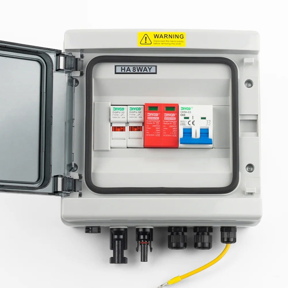 Solar PV DC Wall-mounted Combiner Box 500V 1 In 1 Out IP65 Waterproof Outdoor Electrical Box Lightning Protection SPD Fuse MCB