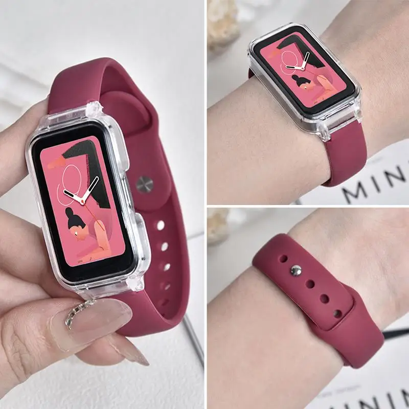 Transparente Hülle + Armband für Huawei Band 10/9/9 NFC Zubehör Sport Silikon Uhrenarmband Correa für Huawei Bands 8/8NFC Abdeckung