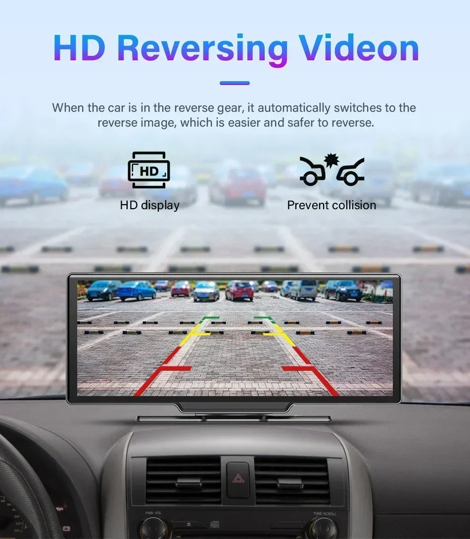 Srnubi 10,26" Dash Cam Rearview Wireless Carplay & Android Aut 4K DVR Navigation Player Dual Len Recorder Dashboard WIFI 5.0BT – Detail 14