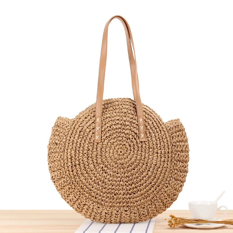 2023 Bohemian Summer Vacation Casual Bags Round Straw Beach Bag Vintage Handmade Woven Shoulder Bag Raffia circle Rattan bags