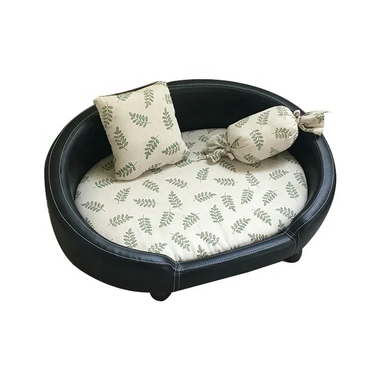 Best Quality Waterproof PU Leather Luxury Large Dog Bed Pet Sofa With Cotton Linen Mat