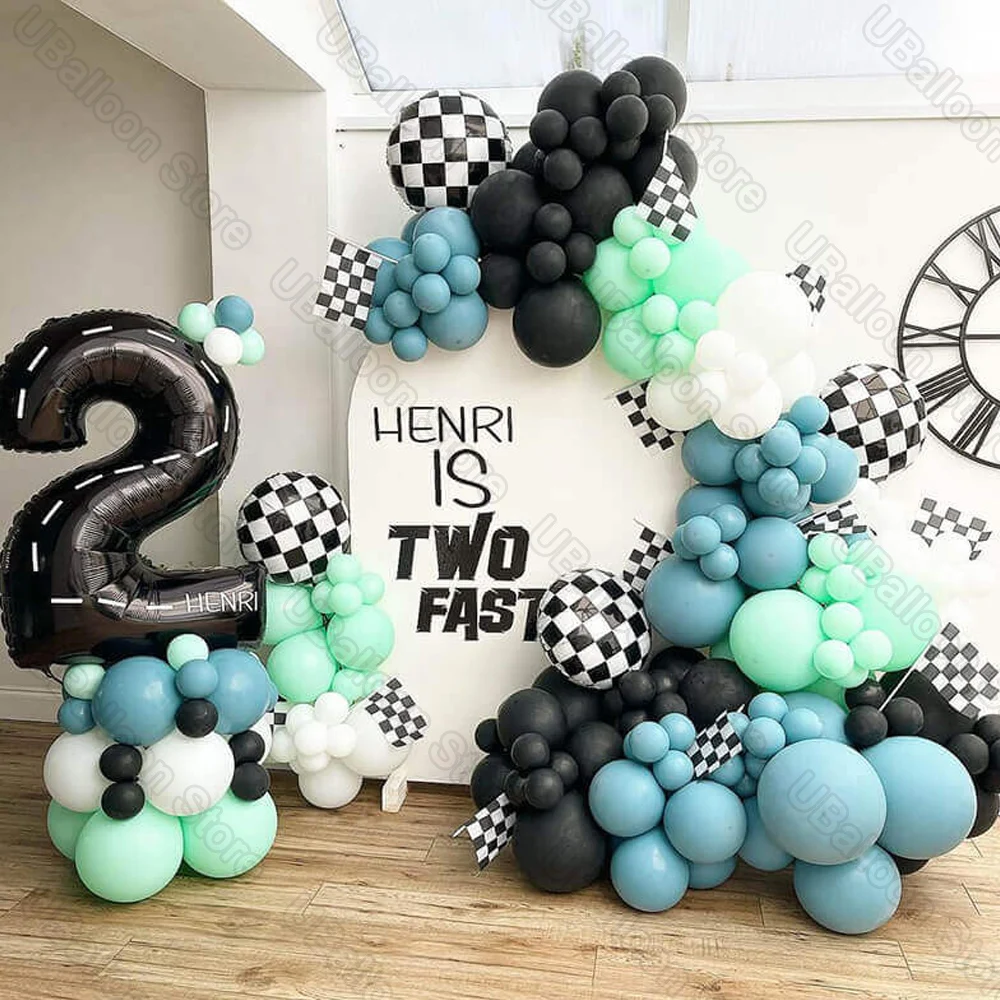 Palloncini di compleanno per auto da corsa da 40 pollici Grande numero nero 1 2 3 4 5 6 7 8 9 Palloncino foil per bambini Compleanno Auto da corsa Decorazioni per feste Suppl