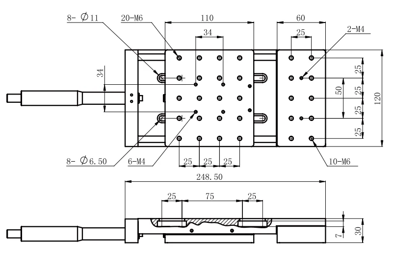 カスタマイズされた手動線形変換ステージ,カスタマイズ可能なOEMステージ,サイズ110x120mm,移動範囲50mm, LSSP-J-50VZ-02