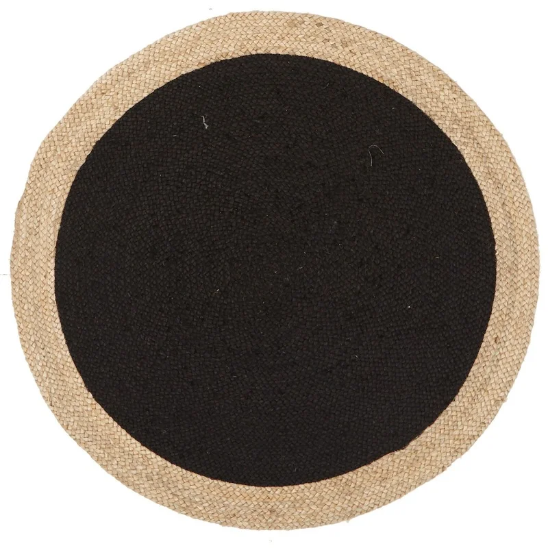 Jute Rug Round Natural Circle Black Colour Floor Mat Carpet Organic Free Shipping Bedroom Decoration