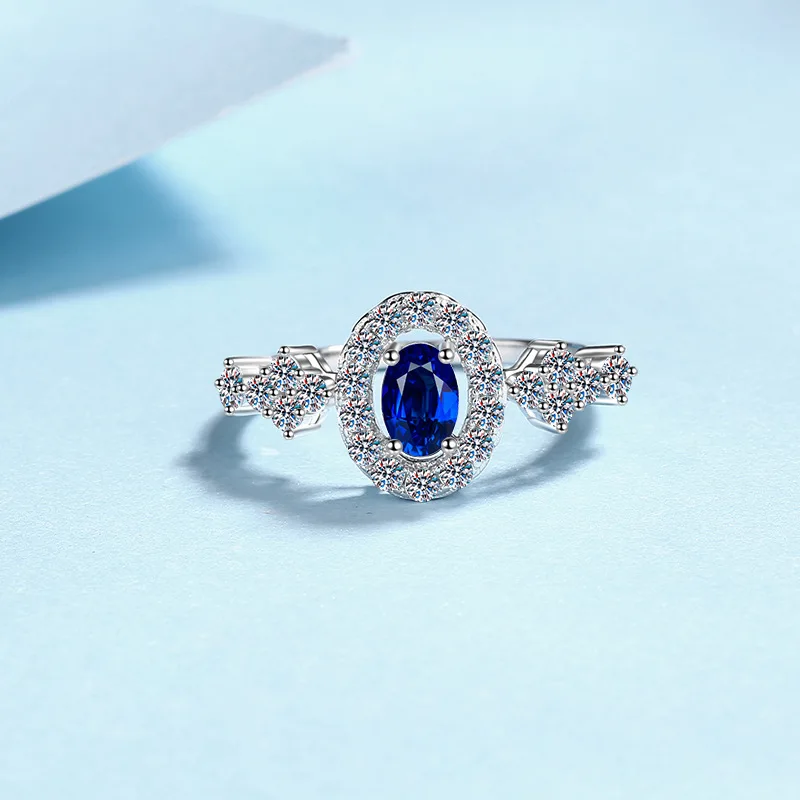 

Skin Flattering Royal Blue Oval Bezel Ring For Women 0.5ct Moissanite PT950 Platinum | Rich color, gentle and noble