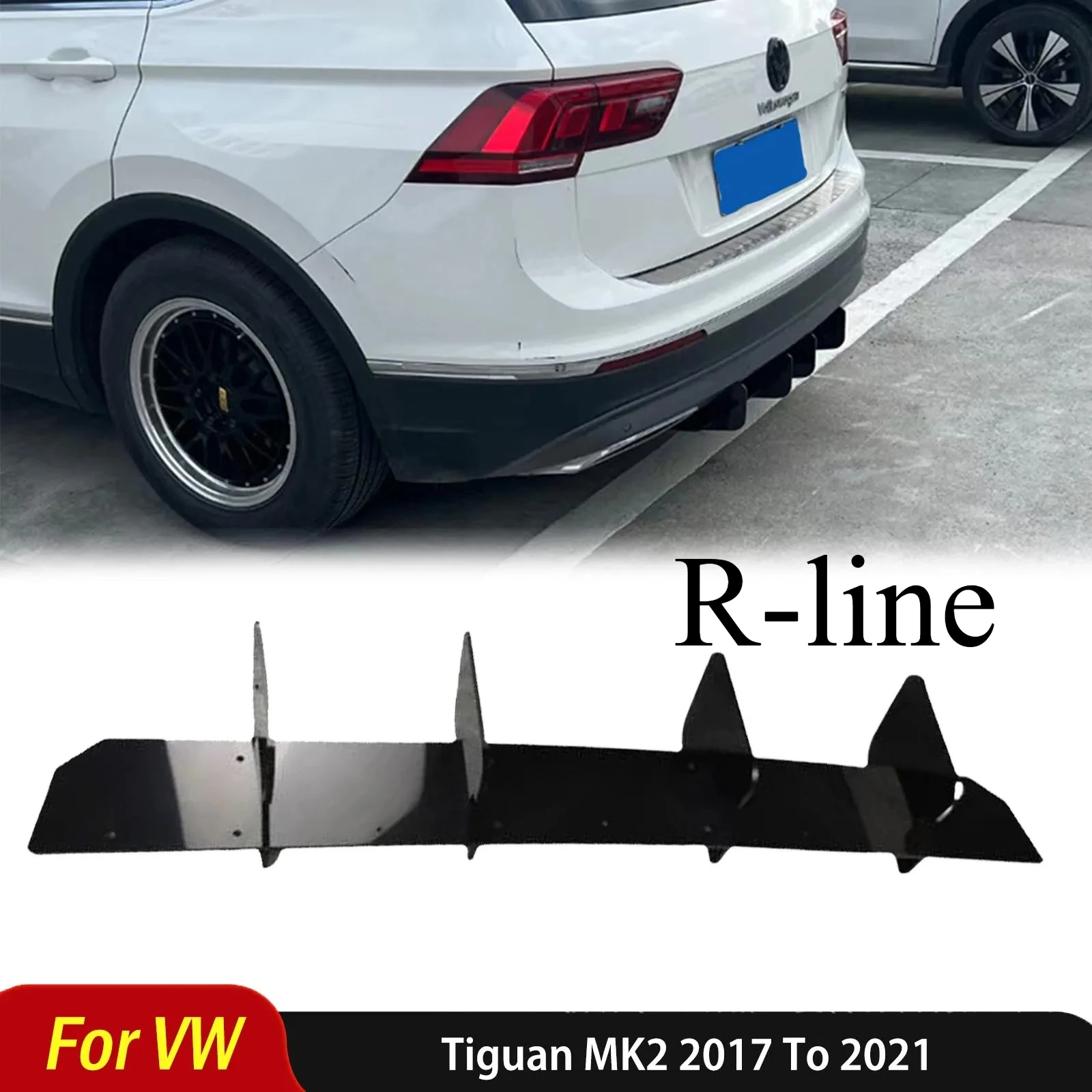 For Volkswagen Tiguan MK2 R-Line 2017-2021 Car Rear Bumper Diffuser Lip Spoiler Body Kits Tuning Auto Patrs Car Accessories
