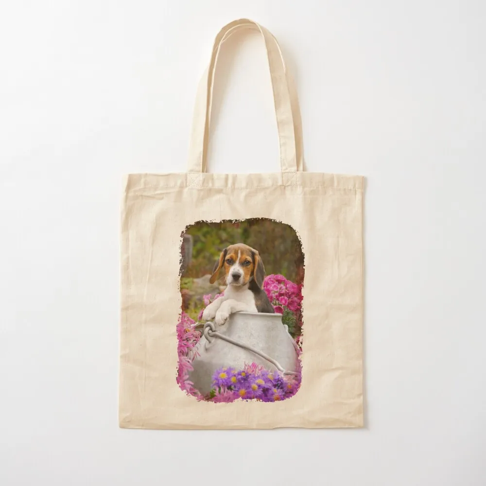 

Cute Tricolor Beagle Dog Puppy in a Milk Churn Tote Bag Lady bag Reusable bags Shopping bags