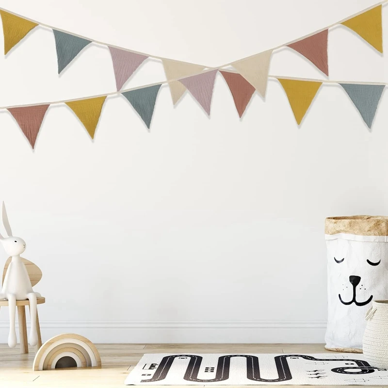 Hang Flag Banner Nursery Bunting Banner Flags Washable Cotton Fabric Triangle Pennant Garlands for Living Room and Bedroom