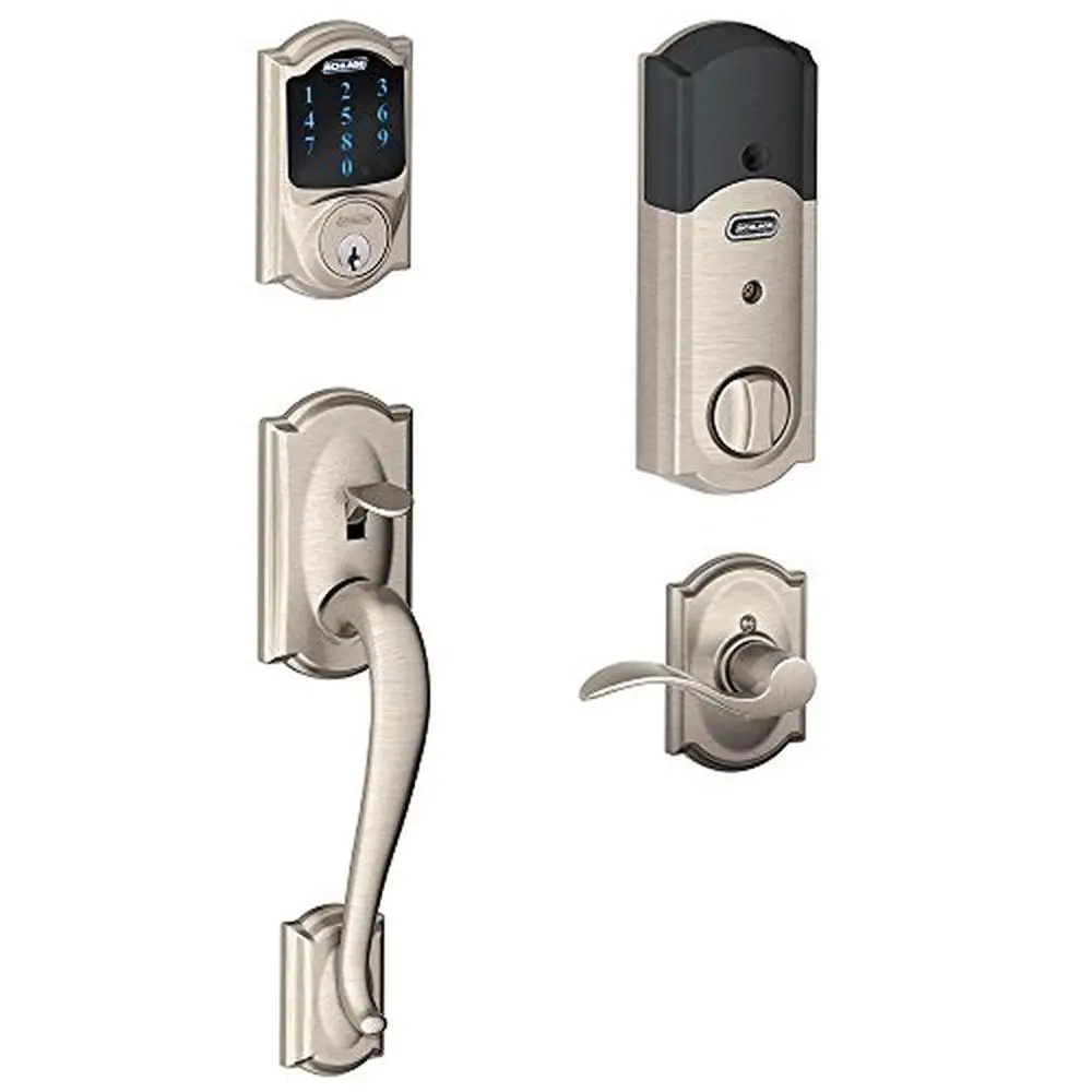 Camelot Touchscreen Deadbolt with Alarm and Handleset Grip Z Wave Tech Remote Lock ANSI Grade 1 Security Fingerprint Resistant