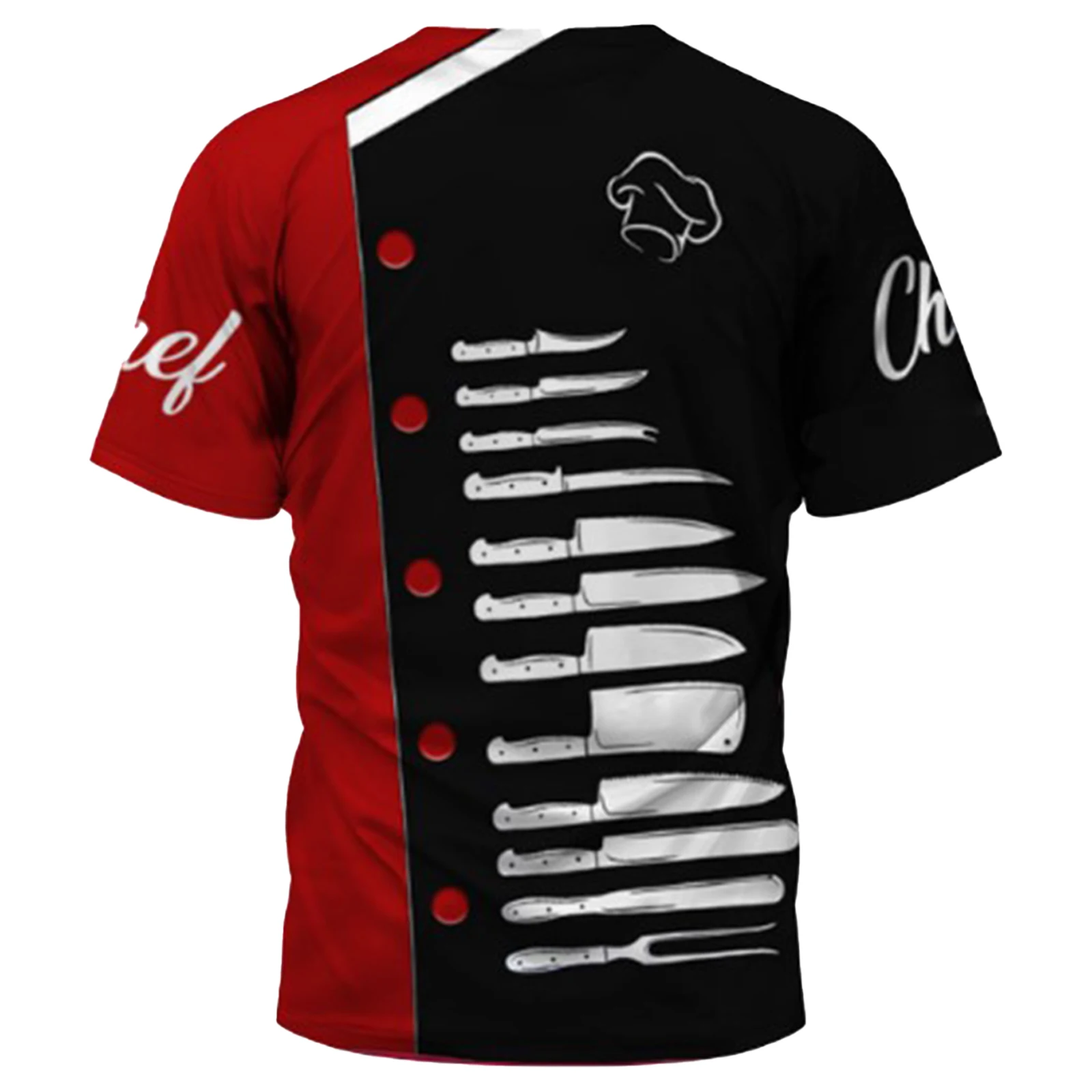 Mens Short Sleeve 3D Print T-shirt Chef Uniform Cook Food Service Tops for Hotel Restaurant Kitchen Canteen Cake Shop Bakery