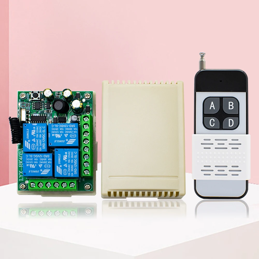 RF 433MHz Remote Control Switch AC 110V 120V 240V 220V 30A 4CH Relay Module For Garage Door Light/Gate/motor Controller