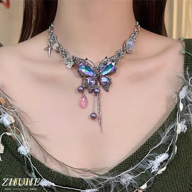 

ZHUHE The Purple Butterfly Necklace, With Its Sweet And Romantic Style, Is A Perfect Jewelry Accessory For Women And A Gift For