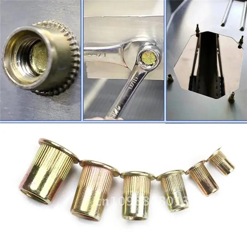 210/165/100 Uds caja tuercas de remache de acero al carbono M4 M5 M6 M8 M10 Hardware varios tamaños M12 tuercas de cabeza de remache juego de insertos de tuercas de remache planas