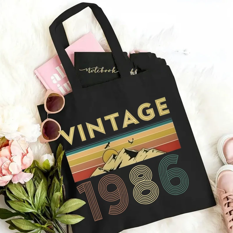 Vintage 1986 Mountain Sunset Shoulder Bag Women Men Retro Born in 1980 To 1989 Pattern Tote Bags Birthday Gifts Handbag
