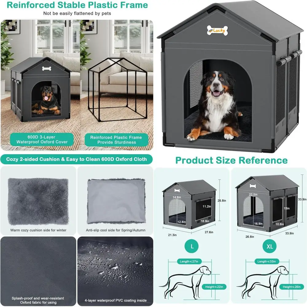 

Indoor Dog Kennel with Cushioned Bed for Small to Large Dogs, Cats, and Puppies - Warm Nest, Easy Assembly, Grey, XL: 33.9 L x 2