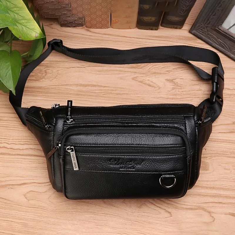 Men Waist Fanny Bags Sling Chest Bag Genuine Leather Casual Fashion Retro Cross body Male Real Cowhide Loop Hip Belt Bum Bag