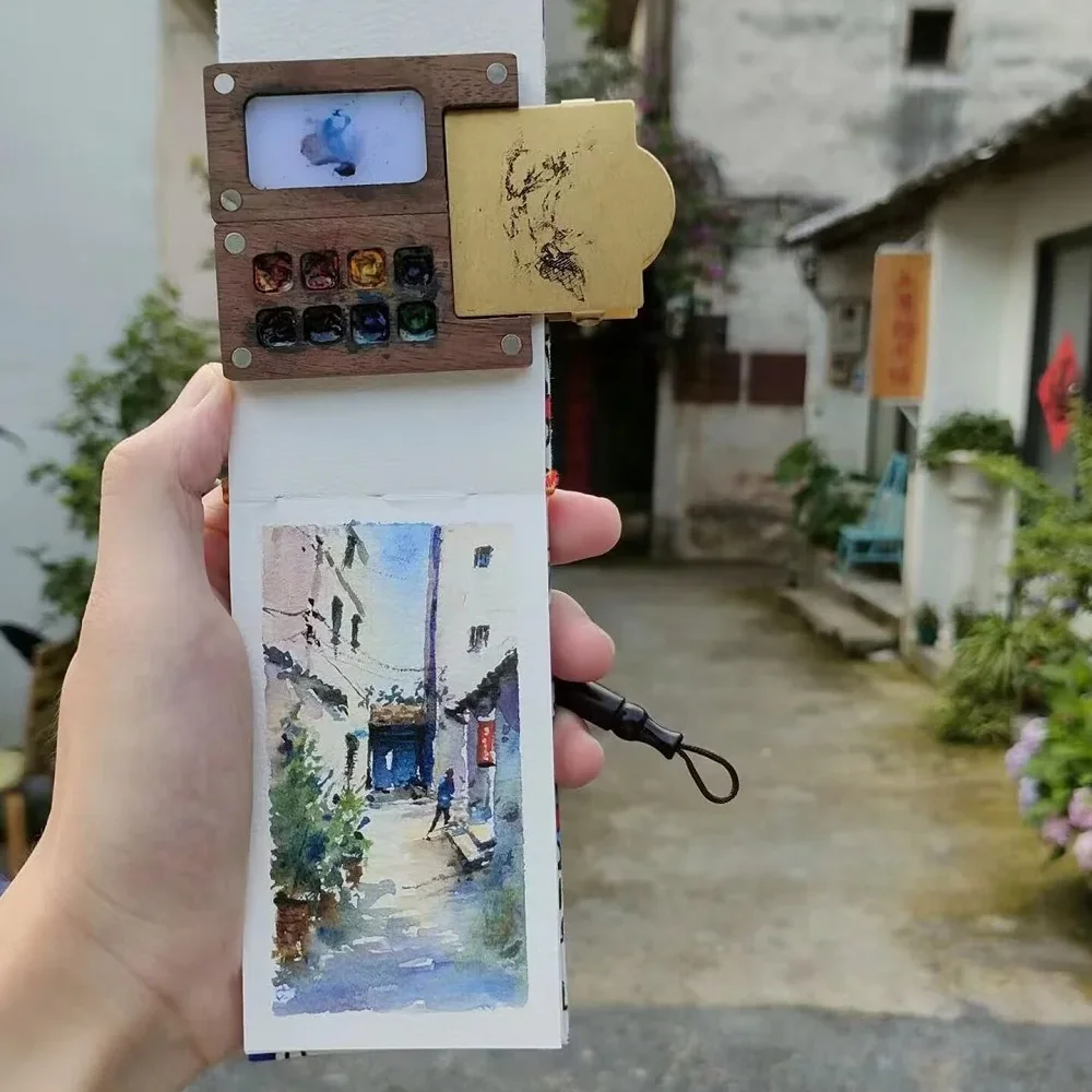 

Empty Box Mini Watercolor Paint Palette Black Walnut Wooden Wooden Paint Empty Box Portable 8 Grid