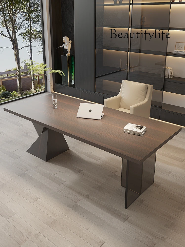 Italian minimalist light luxury solid wood desk home living room high-end workbench office computer desk