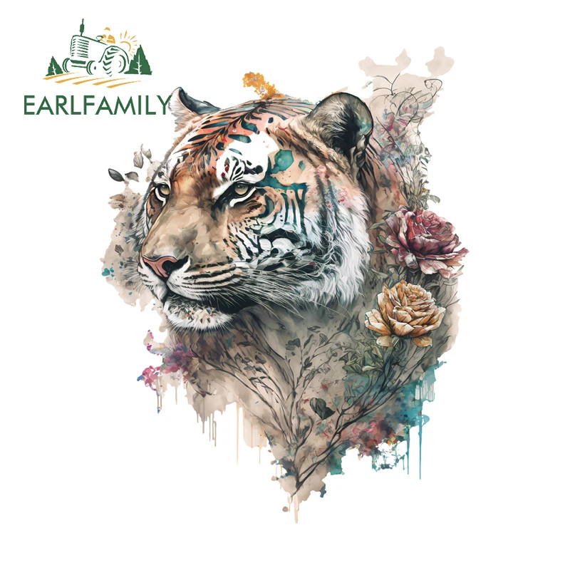 EARLFAMILY Tiger Peek with Flowers Car Sticker Occlusion Scratch Cartoon Bottom Caravan Decal Vinyl JDM Car Auto Decoration