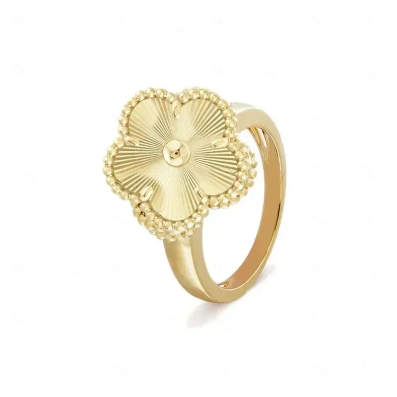 Luxury jewelry Coppe-platingr-gold Natural Gems Four-Leaf/ Five-Leaf Flower Clover rings For Women Holiday Gifts Free Shipping