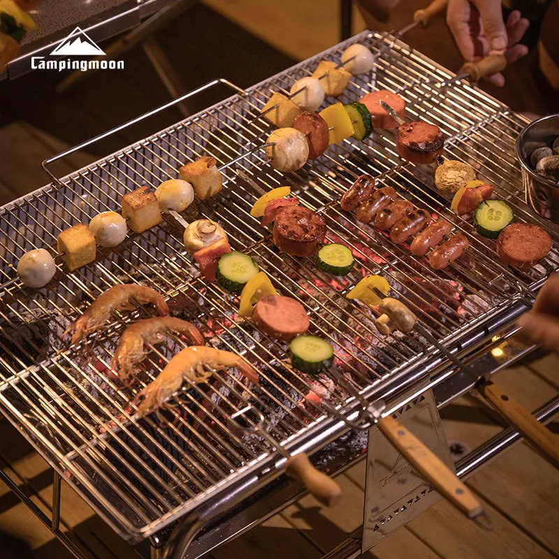 

K480 BBQ Skewers Grill Flat Barbecue Skewers Tools Reusable BBQ Sticks Hiking Stainless Steel Camping Outdoor Barbeque Summer