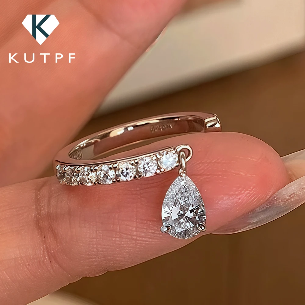 

0.5CT Pear Cut Full Moissanite Open Rings for Women 925 Sterling Silver Waterdrop Shape Diamond Engagement Ring Eternity Band