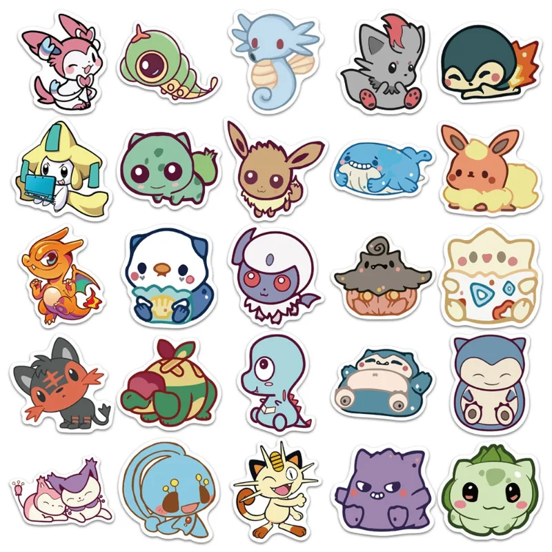 50pcs Kawaii Pokemon Anime Stickers Pikachu Stickers Laptop Suitcase Skateboard Guitar Cartoon Stickers Kid Gift Toys