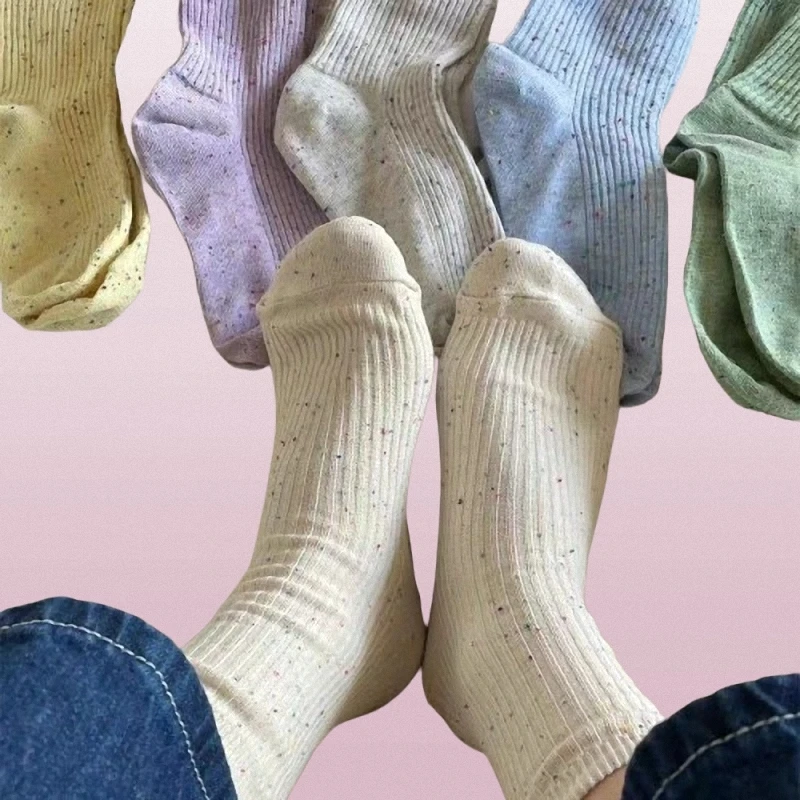 6/12 Pairs 2024 New Fashion Women's Casual Socks Gentle Cream Color Breathable Pinstripe Mid-tube Socks Solid Color Casual Socks