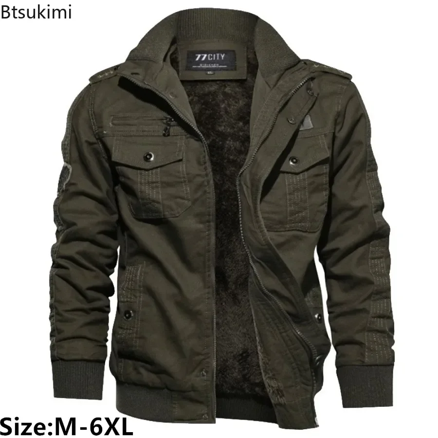 Autumn Winter Men's Plus Fleece Jacket Fashion Casual Thicker Warm Coats Man Multi-pockets Cargo Jacket Outdoor Windbreak Coats