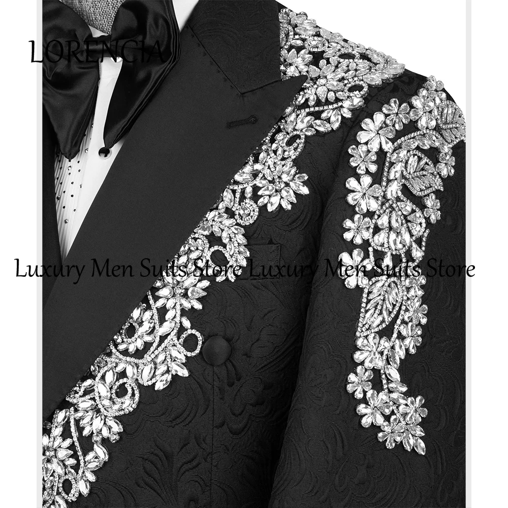 

Luxury Glitter Diamond Men Suit 2 Piece Jacquard Peak Label Groom Tuxedos Wedding Customized Blazer Pants trajes para hombre