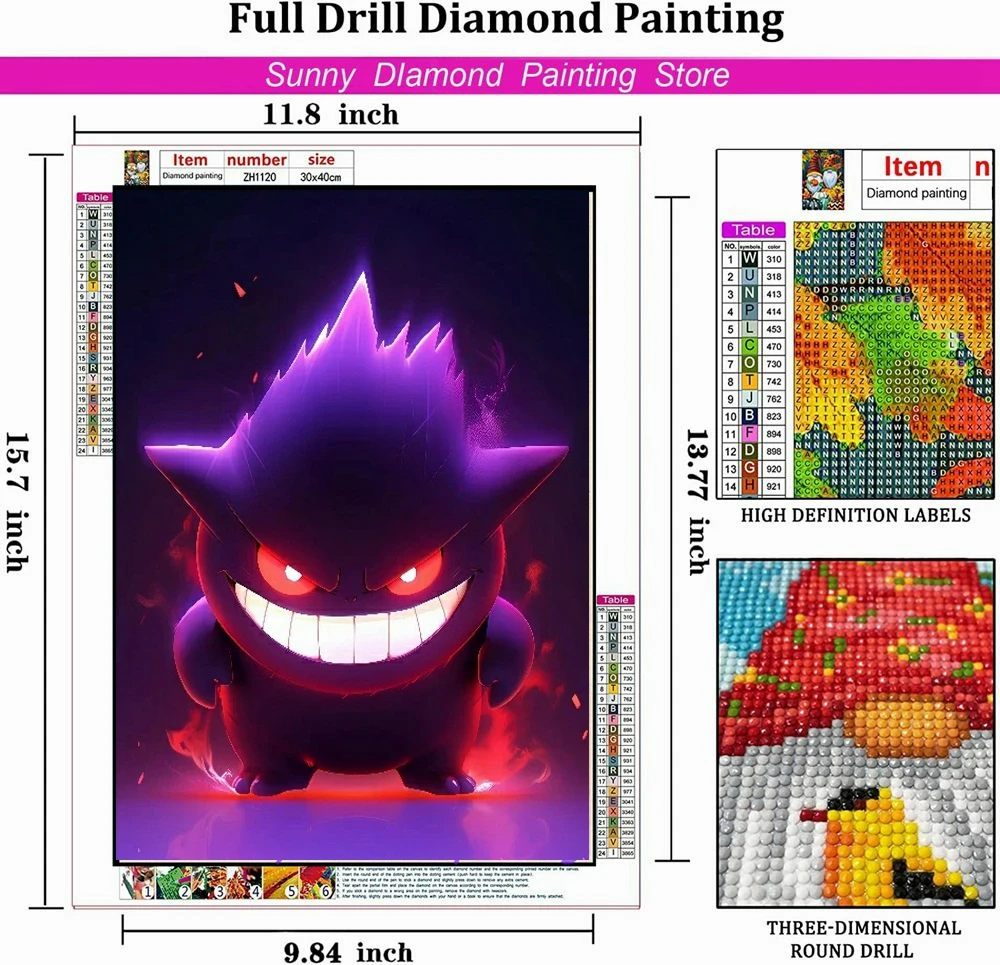 Anime Diy Diamond Art Painting Kit 2024 Embroidery Pokemon Night Elf Gengar Periphera Mosaic Cross Stitch Home Decor Kids Gift