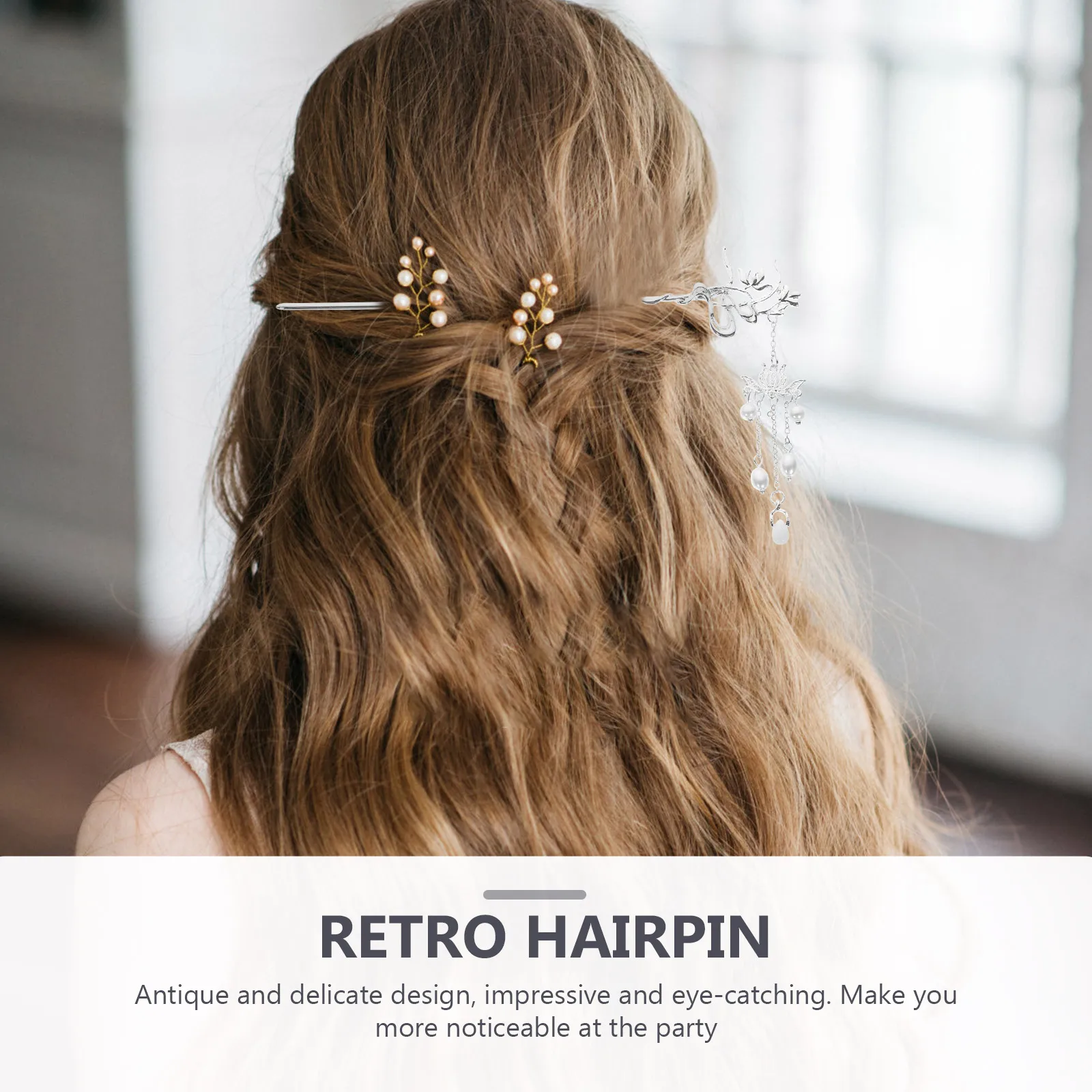 

2 Pcs Long Tassels Pearl Lotus Hairpin Miss Wedding Accessories Pearls Stick Alloy