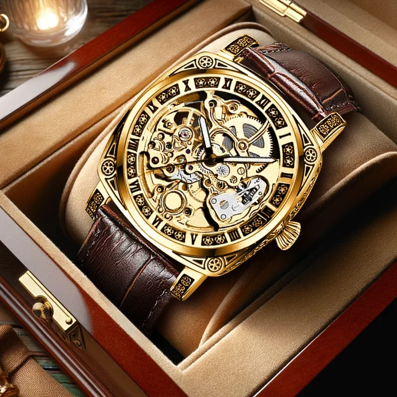 New brand luxury Men's mechanical wristwatch Hollowed out high-end business leisure versatile luminous Man mechanical watches