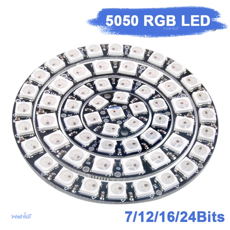 WS2812 5050 RGB LED Ring Lamp Light with Integrated Drivers 7 12 16 24 Bits Model Parts Mechanical Drive Components