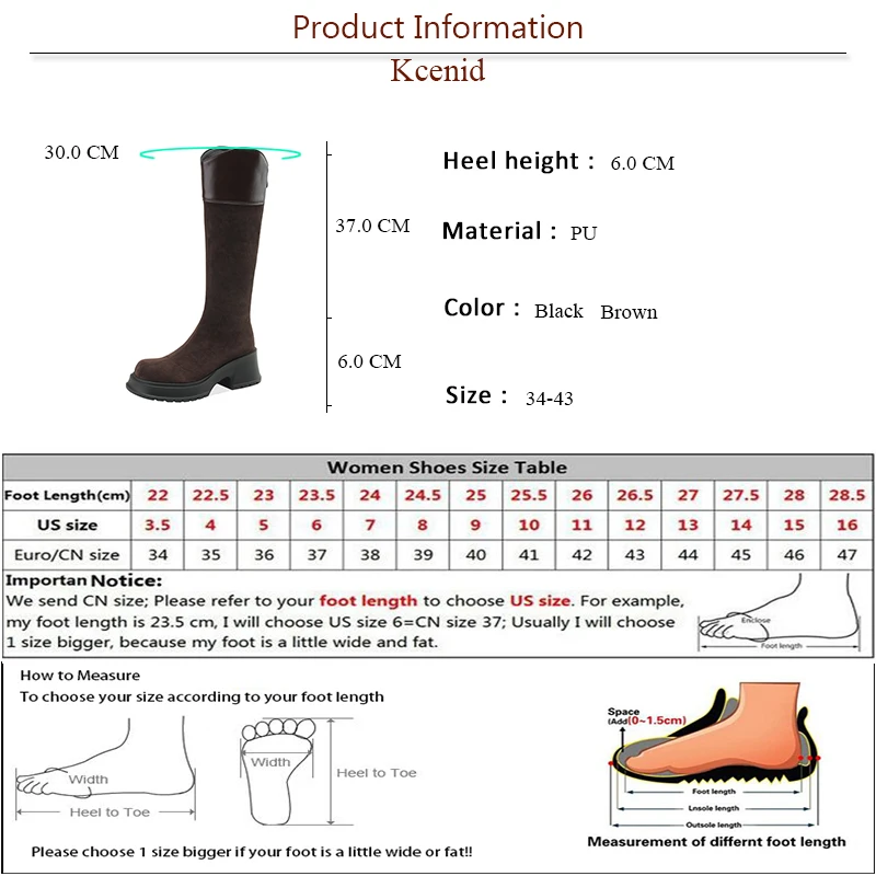 Kcenid Fashion Autumn Winter 2024 Thick Med Heels Women Knee High Boots Party  Ladies Platform Long Boots Shoes Woman Plus Size