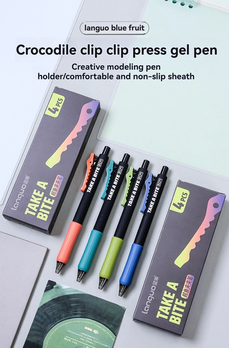 4PC Gel Stift Krokodil Klemme Neutral Stift 0,5mm Schwarz Geschwindigkeit Trocknen Prüfung Schreiben Glatte Wasser Stift Große kapazität Unterschrift Stift – Detail 1