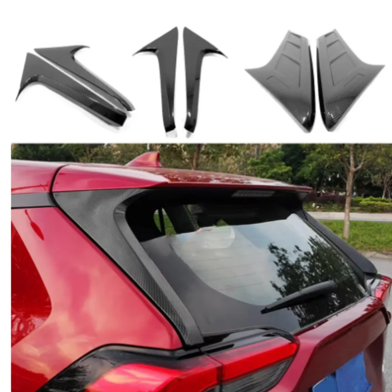 

For Toyota RAV4 2019 2020 2021 2022 2023 Car Sticker Eyebrow Rear Back Tail Spoiler Side Triangle Molding Window Bezel Trim 2PCs