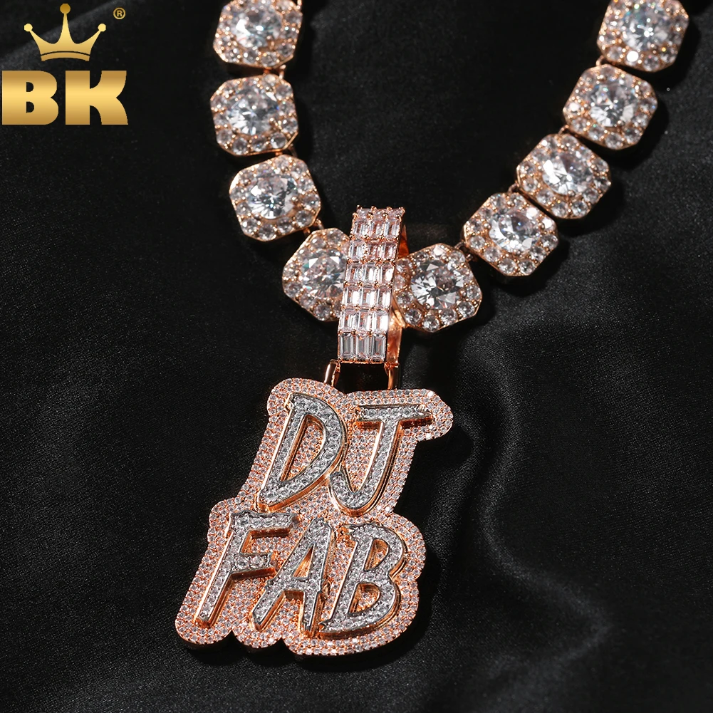 

TBTK Custom One Piece Initial Letters Nameplate Iced Out Two Tone 5A Cubic Zirconia Chain Engrave Back Hiphop Jewelry