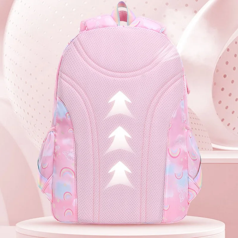 Bolsa de escuela primaria para niñas, mochila de puerta de refrigerador, impermeable, ligera, arcoíris