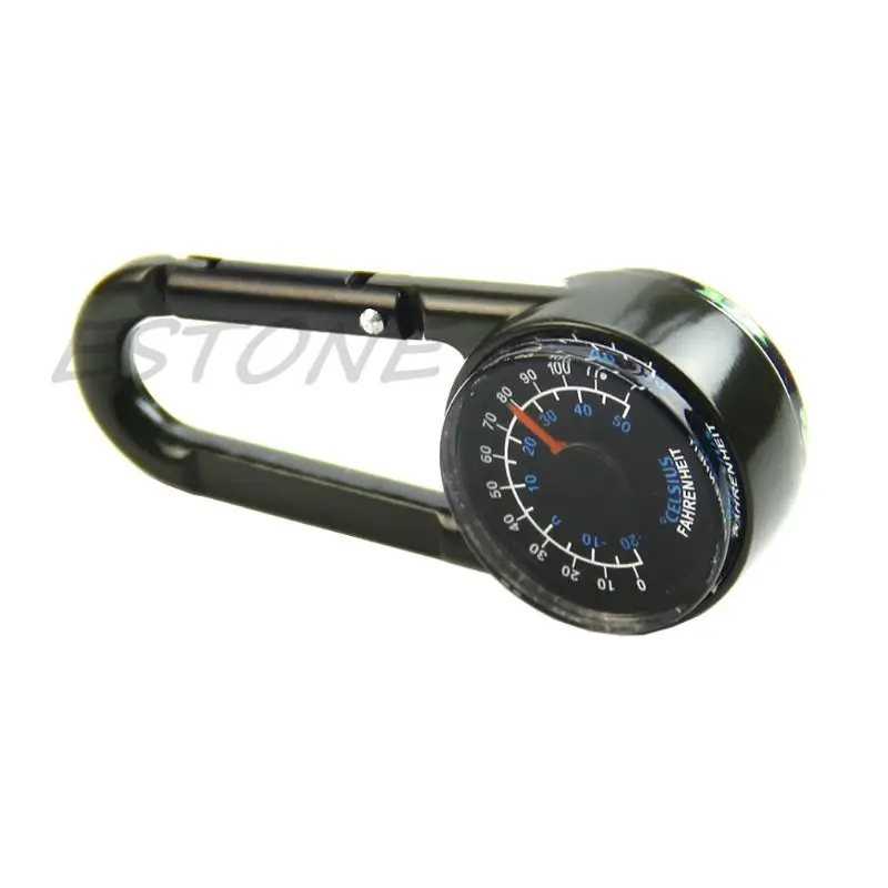 Outdoor multifunctionele wandelen metalen karabijnhaak mini kompas thermometer sleutelhanger