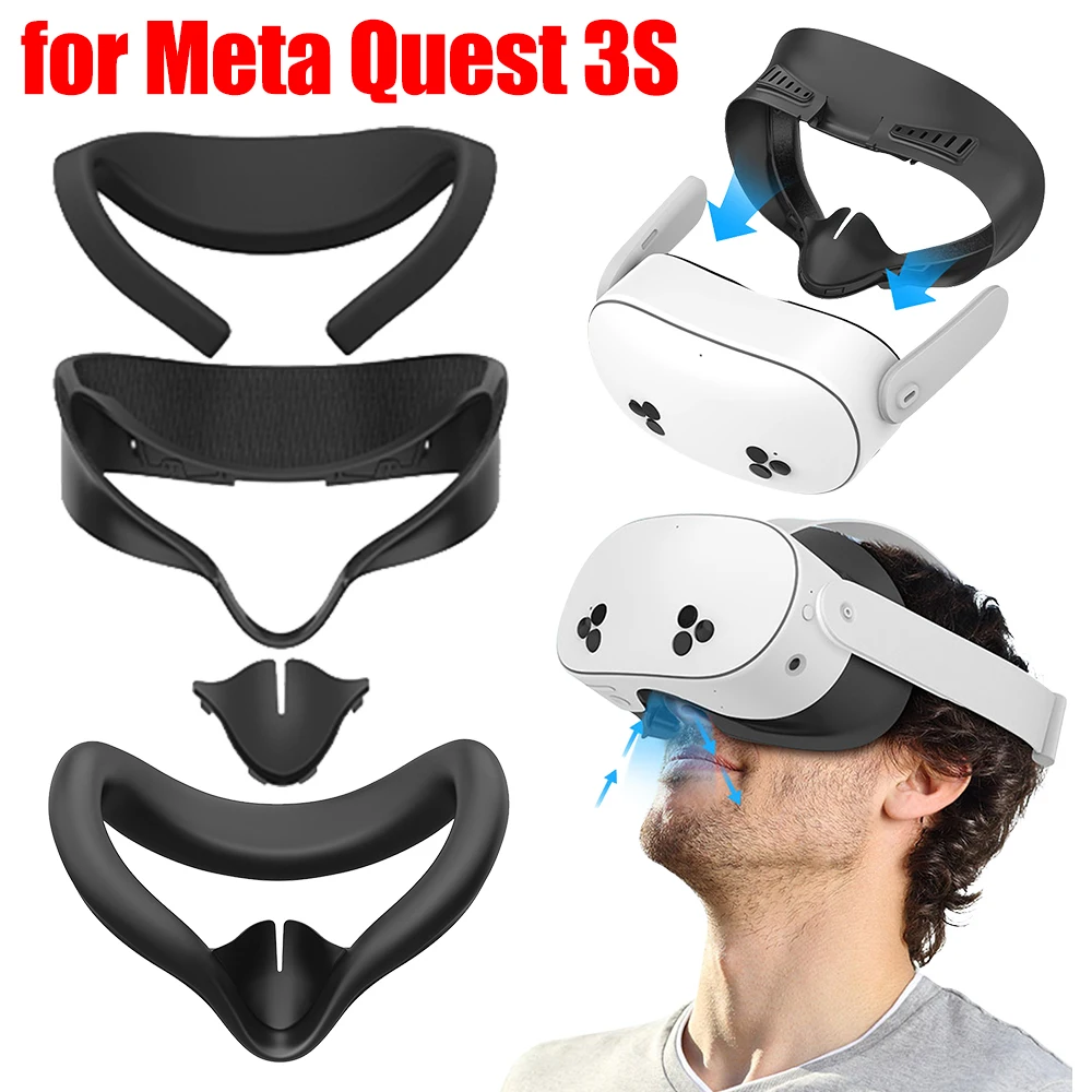 Face Cover Pad Facial Interface Comfort Soft PU Face Cushion Pad Replacement Removable Anti-Leakage Nose Pad for Meta Quest 3S