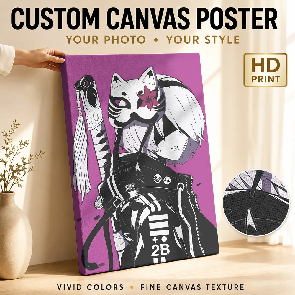 Nier Automata 2B With Mask And Sword Canvas Print Poster Personalized Photo Gaming Anime Wall Paintings Decoration for Bedroom
