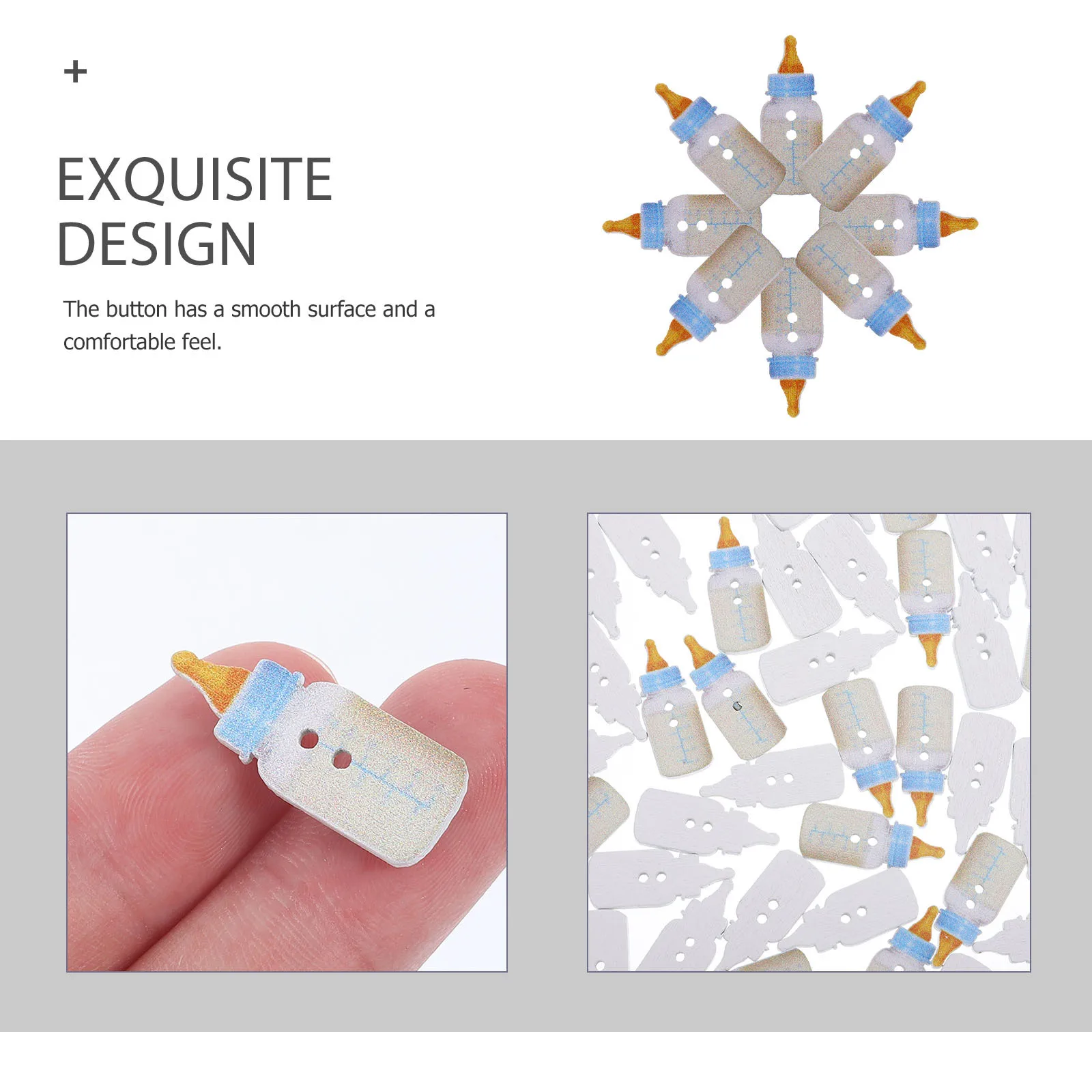 

50Pcs Feeding Bottles Shaped Buttons Wooden DIY Sewing Crafts Exquisite Decorative Double Holes Painting Wooden Buttons