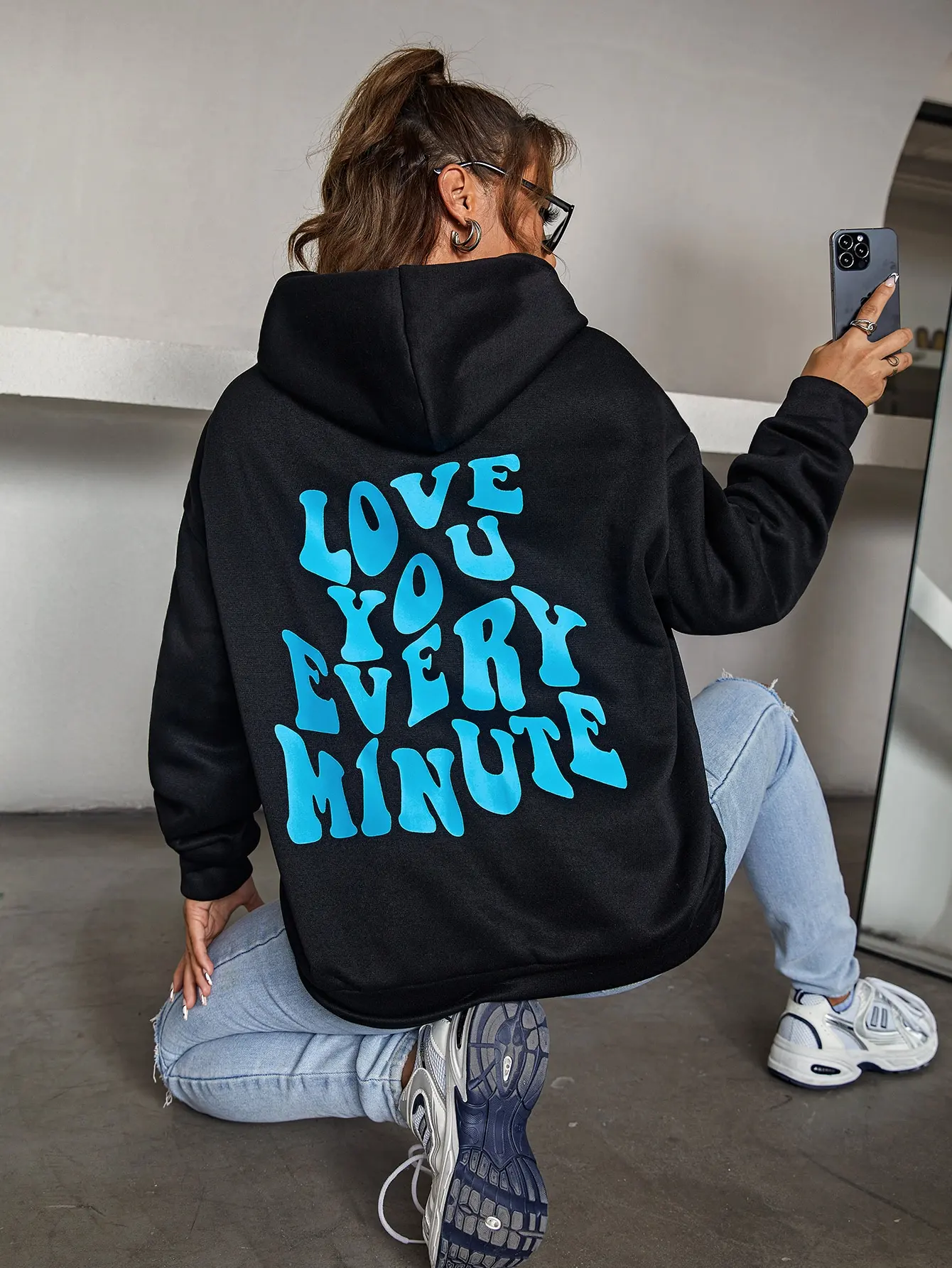 Love You Every Minute Letter Printed Womens Hoodie Plus Size Sweatshirt Hip Hop Female Winter Warm Pullover Loose Sudaderas