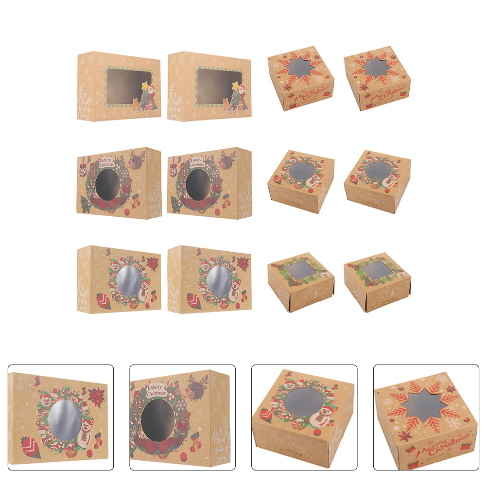 

12 Pcs Christmas Pastry Packaging Box Dessert Packing Boxes Cake Gift Paper Bakery with Window
