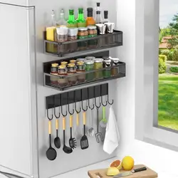 Magnetic Spice Rack Magnetic Rack for Refrigerator Spice Organizer with 8 Hook Rack Magnetic Shelfs