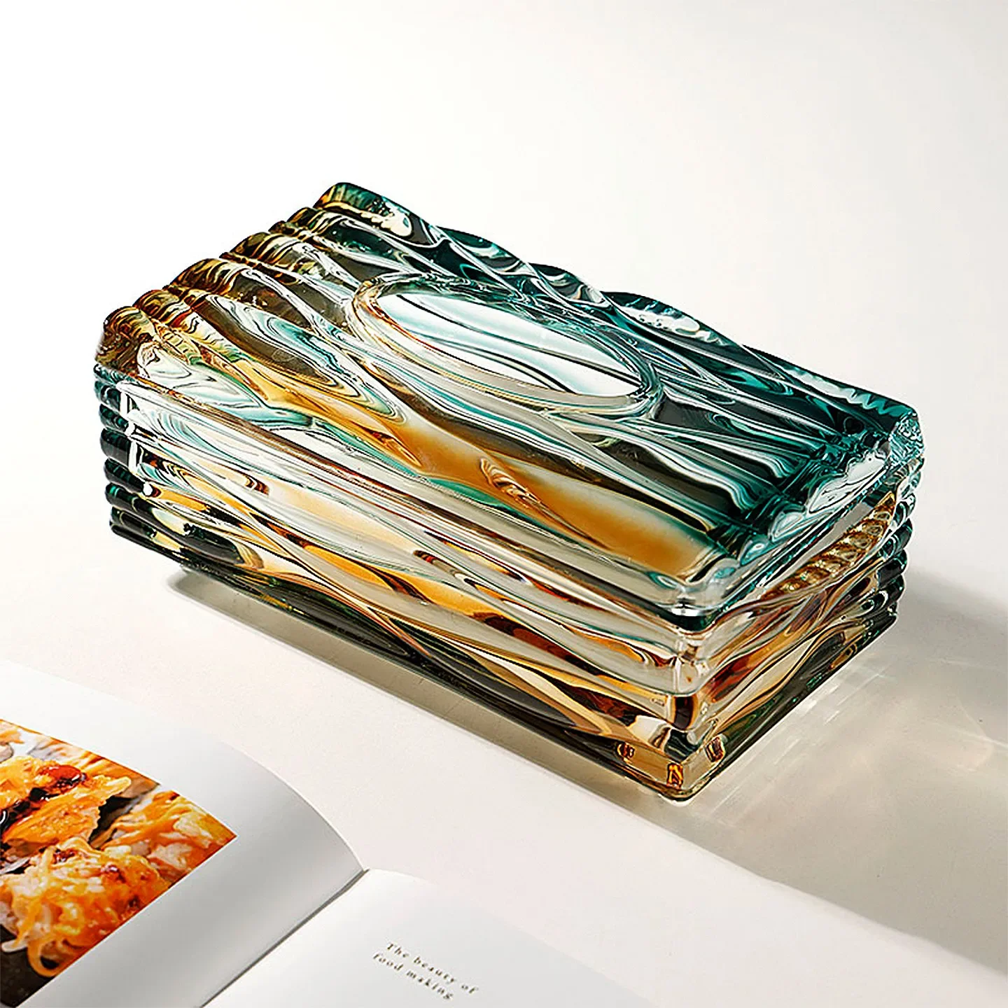 

CL light luxury jadeite gold wave pattern glass paper home decoration tissue box napkin storage box ornament