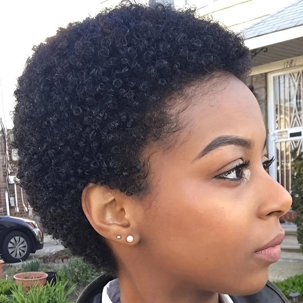 

Парик из натуральных волос Pixie Cut Afro Kinky Curly Wave для женщин, короткий, машинной работы, 150% плотность, 6 дюймов